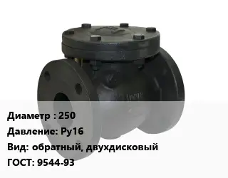 Клапан чугунный 250 Ру16 обратный, двухдисковый 9544-93